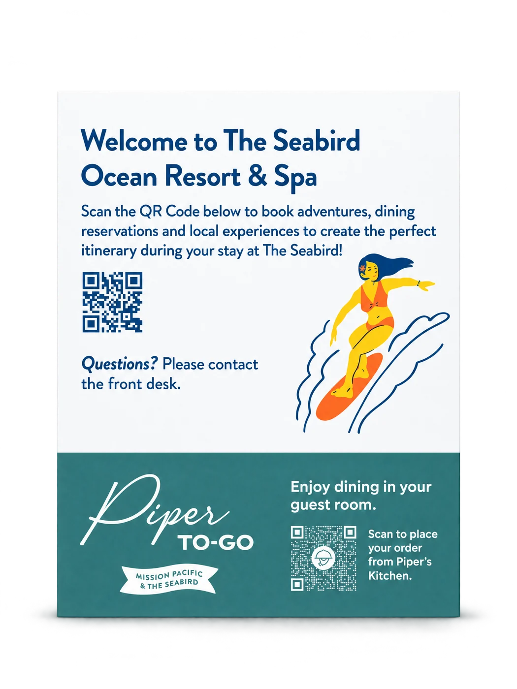 Guest services and dining QR card custom-design studio example